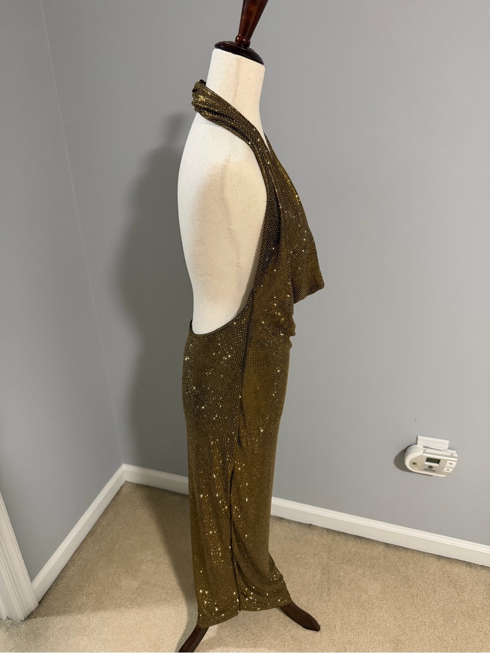 AKIRA POPPIN' BOTTLES RHINESTONE MAXI DRESS IN GOLD - Picture 11 of 16